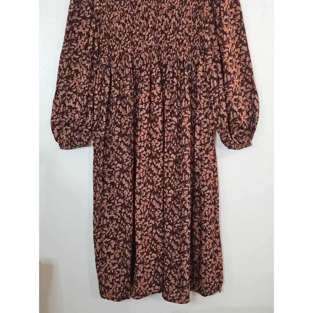 New Day Smocked Midi Dress Womens XL Brown Floral Long Sleeve Boho NWT - Picture 7 of 14